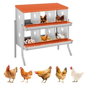 Coucheta Chicken Nesting Box, 6 Compartments Nesting Box for Chickens, Two-Tier Galvanized Steel Chicken Egg Laying Box with Large Vented Holes - 1 of 4