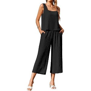 Ekouear Women's 2 Piece Outfits Sleeveless Top Capri Pants Matching Lounge Set Vacation Clothes - 1 of 2