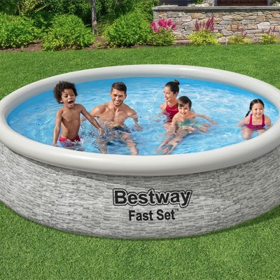 Bestway 12' x 30" Round Inflatable Stone Design Pool Set with Filter Pump