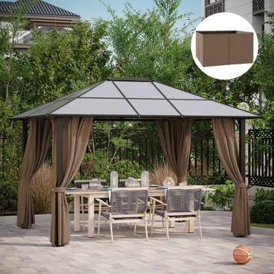 Outdoor Brown Polyester Gazebo Sidewall Set with Hooks