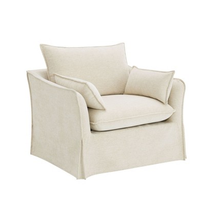 Linen Armless Chair with Loose Seat & Back Cushion and Accent Pillows for Living Room