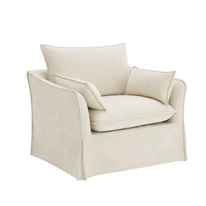 Linen Armless Chair with Loose Seat & Back Cushion and Accent Pillows for Living Room - 1 of 4