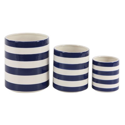 Set of 3 Modern Ceramic Vases White/Blue - Olivia & May