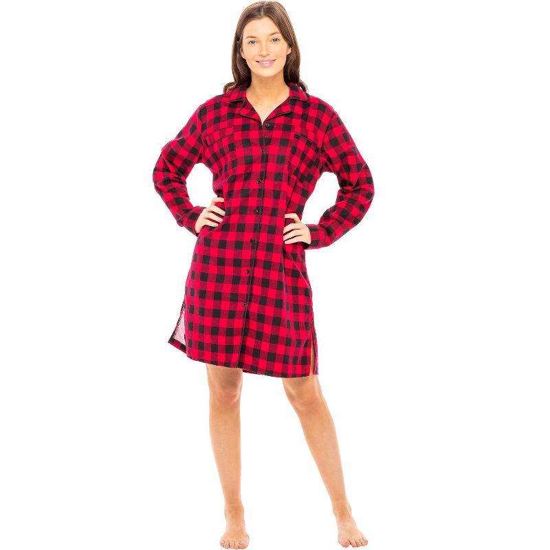 Women's Soft Warm Flannel Sleep Shirt, Button Down Boyfriend Nightgown, 2 of 6