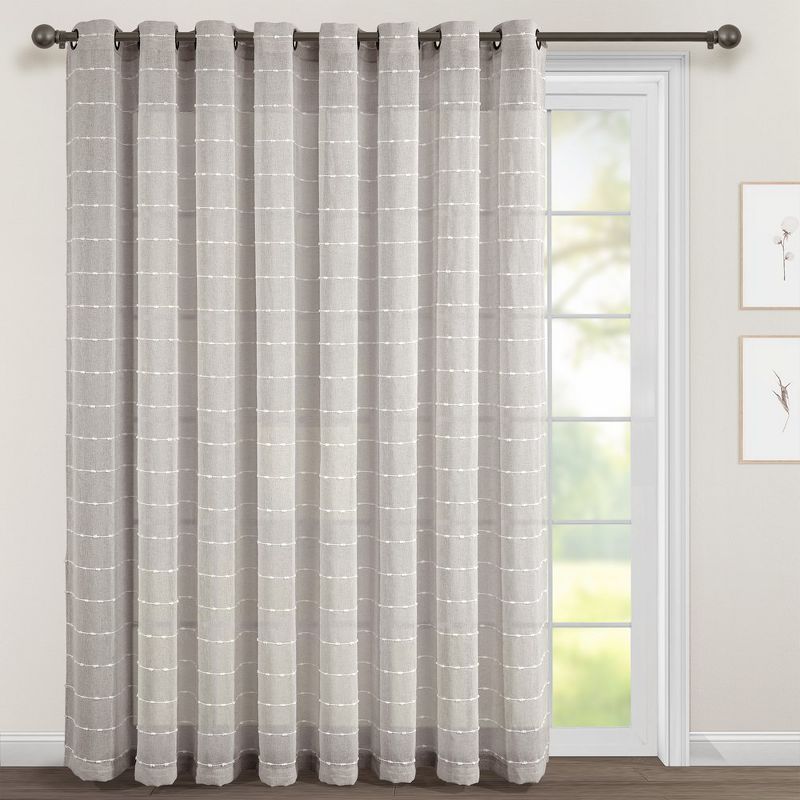 Home Boutique Farmhouse Textured Grommet Sheer Window Curtain Panel Gray Single 115x84, 1 of 2