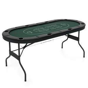 Tangkula 8 Player Foldable Poker Table Portable Folding Texas Holdem Table w/Padded Rail - 1 of 4