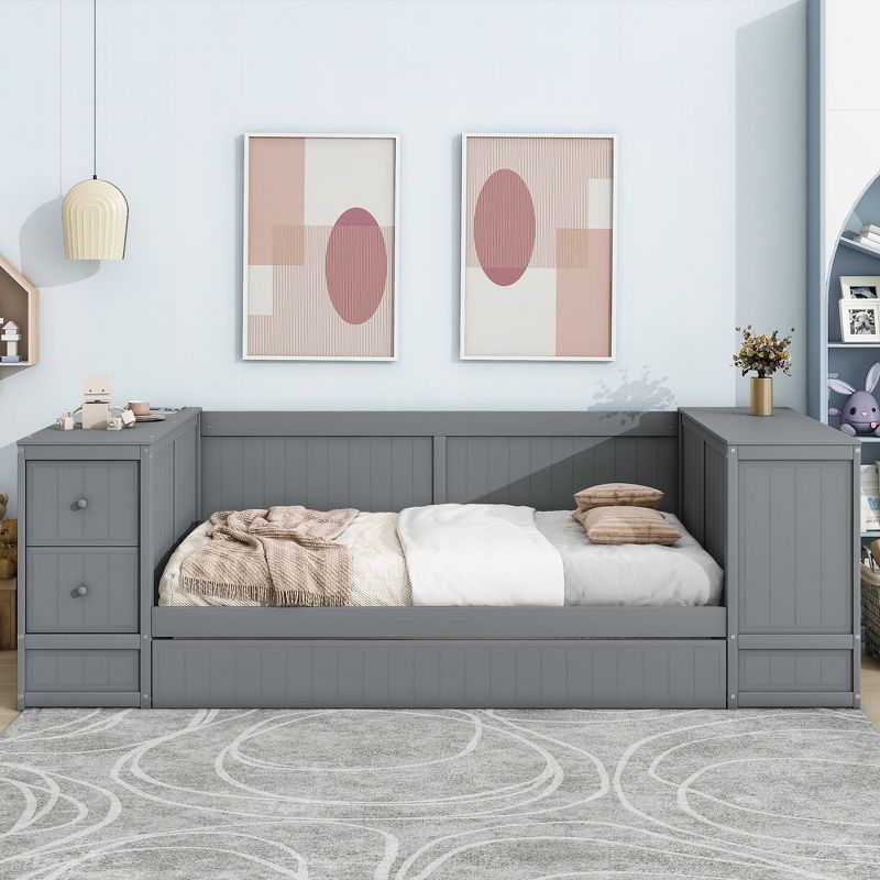 Twin Size Daybed with Storage Arms, Trundle and Charging Station - ModernLuxe, 3 of 11