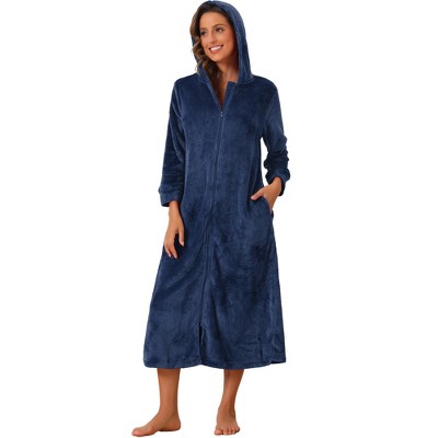 cheibear Women's Flannel Fluffy Plush Long Zip Front Bathrobe with Pockets