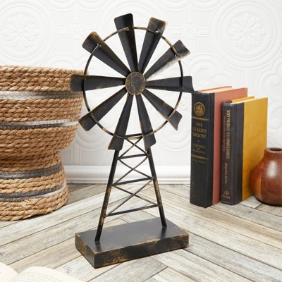 Rustic Black and Gold Metal Windmill Figurine