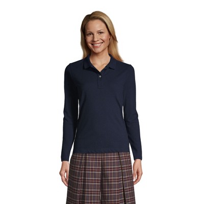 Lands' End School Uniform Women's Long Sleeve Feminine Fit Mesh Polo Shirt