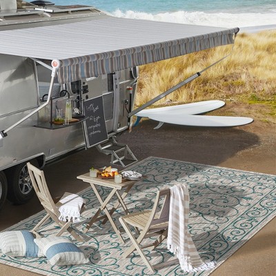 Boho-Chic Vintage Filigree Teal & Gray Synthetic Indoor/Outdoor Rug