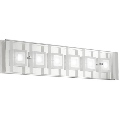 Possini Euro Design Reese Modern Wall Light Chrome Hardwire 28 1/4" 6-Light LED Fixture Rectangular Glass for Bedroom Bathroom Vanity Living Room Home