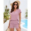 Women's Short Sleeve Pajama Set Two Piece Outfits for Women Lounge Sets Sleepwear Loungewear with Pockets - 2 of 4