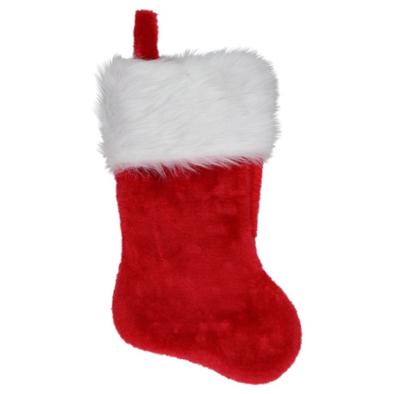 Northlight Traditional Plush Hanging Christmas Stocking with Cuff - 20" - Red and White, 1 of 5