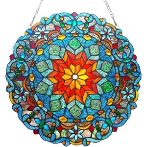 Chloe Lighting Blossom Tiffany-Glass Round Window Panel 21" Wide - 1 of 4