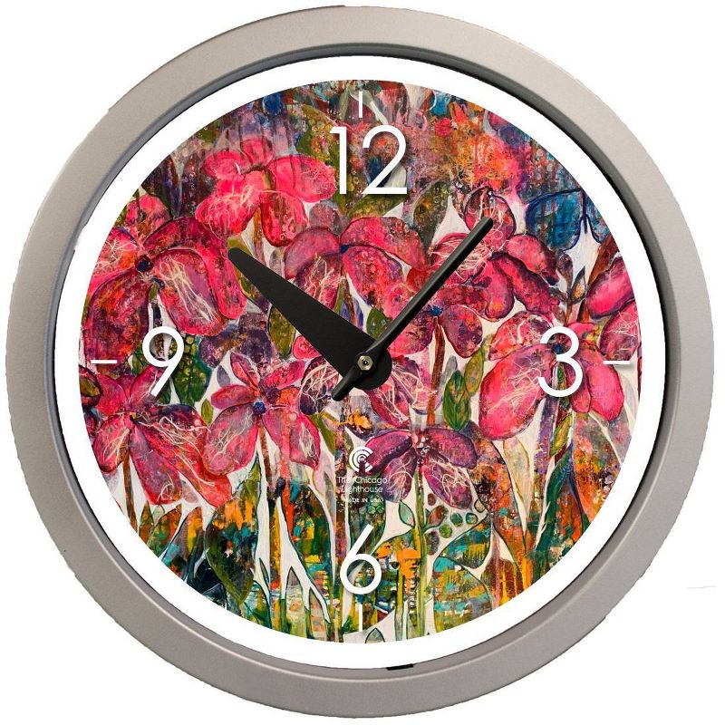 14.5&#34; Artist Series Diane Rakocy Full Bloom Decorative Clock Silver - The Chicago Lighthouse, 1 of 5