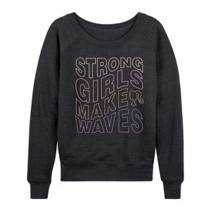 Women's - Barbie - Strong Girls Make Waves Lightweight French Terry Wide Neck Long Sleeve Shirt - 1 of 4