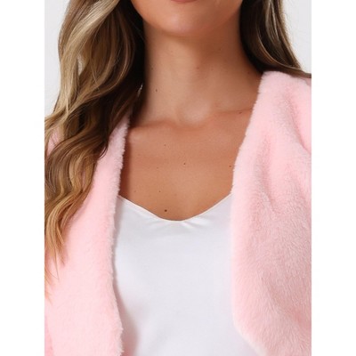 Allegra K Women's Cropped Open Front Collarless Faux Fur Jacket Medium Light Pink — фото 5