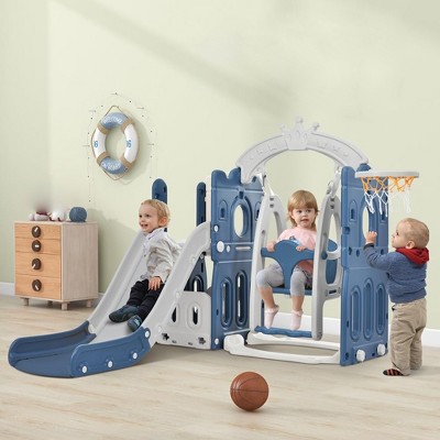Toddler Swing and Slide Set, Kids Climber Slide Playset with Basketball Hoop, Kids Playground Climber Slide Play Set, Outdoor Playground