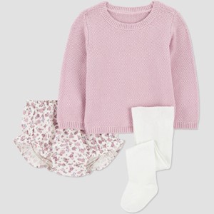 Carter's Just One You® Baby Girls' 3pc Floral Sweater & Bloomer with Tights Set - Pink - 1 of 4