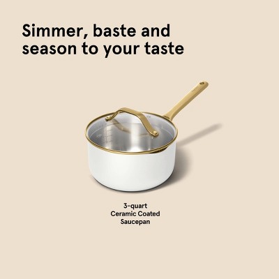 3qt Nonstick Ceramic Coated Aluminum Sauce Pan with Champagne Handle Cream - Figmint™