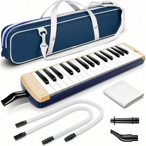 Melodica 32 Keys Double Tubes Mouthpiece Air Piano Gift with Carrying Bag Beige Blue - 1 of 4