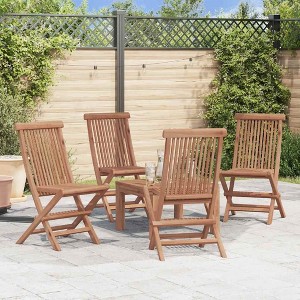 vidaXL Folding Patio Chairs Set of 4 with Armrests Teak Wood - 1 of 4