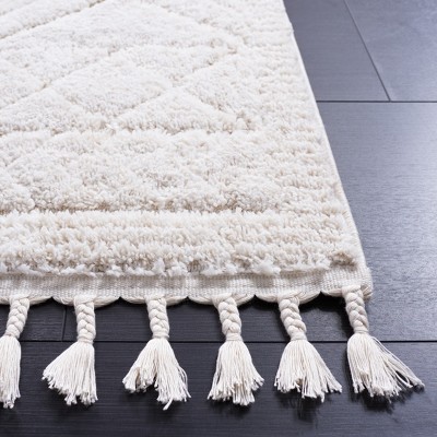 Ivory Square Hand-Knotted Wool Moroccan Rug