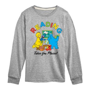 Boys' - Sesame Street - Reading Takes You Places Long Sleeve Graphic T-Shirt - 1 of 3