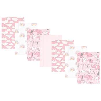 Hudson Baby Infant Girl Cotton Flannel Burp Cloths, Girl New Elephant 7-Pack, One Size