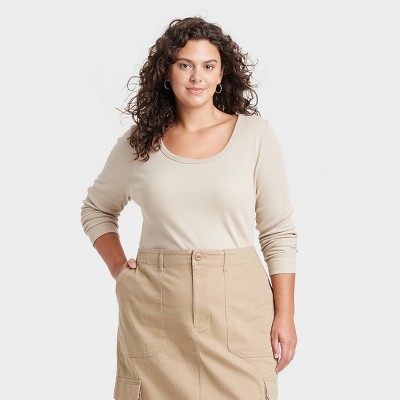 Women's Long Sleeve Rib Scoop Neck T-Shirt - Universal Thread™