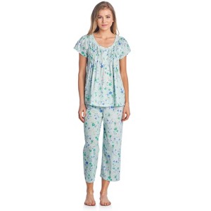 Casual Nights Women's Short Sleeve Lace Dot Capri Pajama Set - 1 of 4