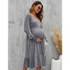 Women's Maternity Midi Dress Long Sleeve V-Neck Flowy Dress Pleated Flare with Smocked Cuffs Casual Dress - 3 of 4