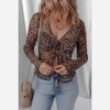 Amaryllis Women’s Long Sleeve Leopard Mesh Top Adjustable Front Drawstring Sheer Fitted Bodice - 2 of 4