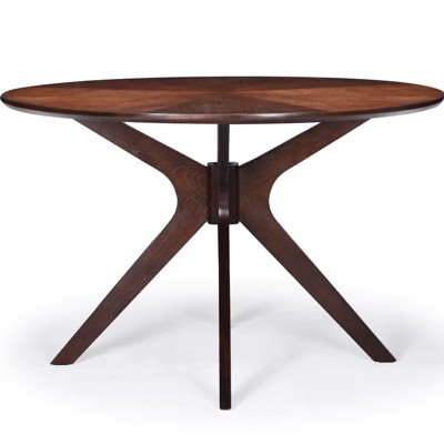 Maggift Patio End Table, Solid Round Dining Table with Cross Base for Garden, Patio, Poolside, Ke't, Brown, 47.2" * 47.2" * 30.3"