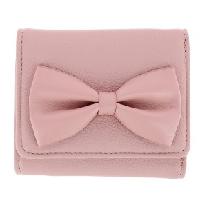 CTM Women's Premium Faux Leather Bow Accent Tri-Fold Wallet, Pink