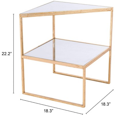 Gold Metal and Glass Mirrored Accent Table