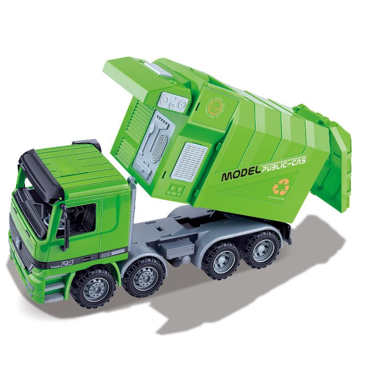 Link Ready! Set! Go! 14" Friction Powered Recycling Garbage Truck Toy For Kids With Side Loading - Green, 2 of 4