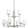 Progress Lighting Replay 9-Light Two-Tier Chandelier, Brushed Nickel, White Glass Shade - 3 of 4