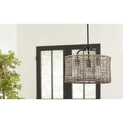 Matte Black and Rattan 3-Light Semi-Flush Mount Ceiling Light