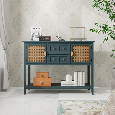 Rattan Cabinet, Natural Rattan Dresser for Bedroom, Sideboard Buffet Cabinet, Rattan Console Table Double Doors Double Drawers Chest