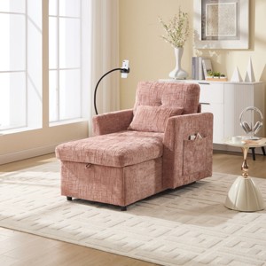Multifunctional Chenille Chaise Lounge Recliner with Hidden Storage, Adjustable Phone Holder & Side Pockets for Small Spaces-3irtyhousy - 1 of 4