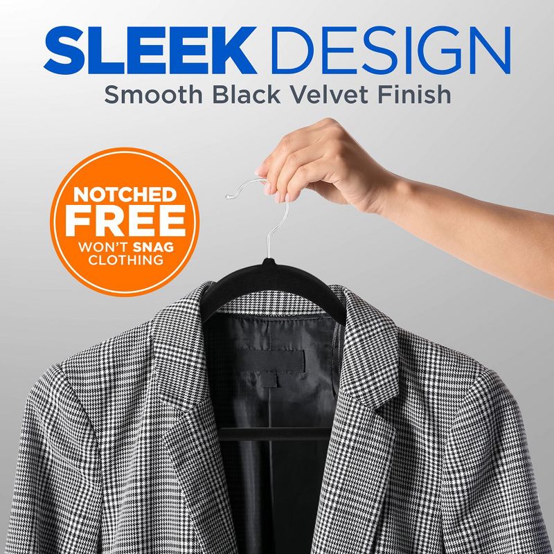 SereneLife SLHVEL100 Velvet Hangers, 100 Pcs. Heavy Duty Coat Hanger Set with 360° Swivel Hook (Black), 3 of 8