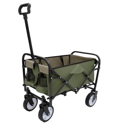 SKRAN Collapsible Foldable Beach Wagon Cart with strapping system,Utility Wagon Grocery Cart for Camping,Shopping,Fishing,Supports 225lbs