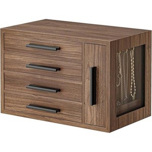 Wooden Jewelry Organizer with Transparent Window, 4-Layer Jewelry Organizer Box - 1 of 4