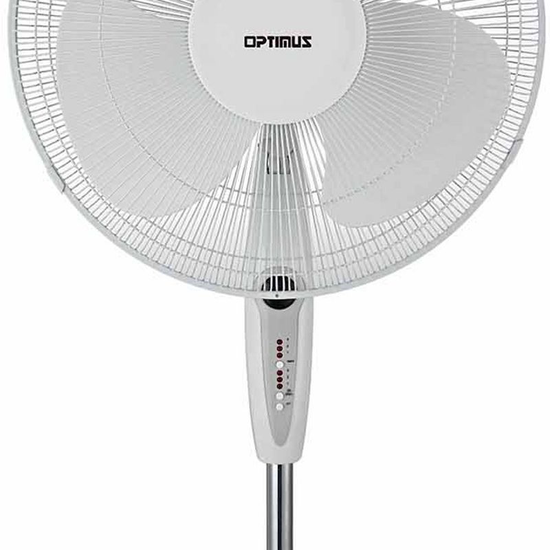 Optimus 16 in. Oscillating Stand Fan with Remote Control in White, 2 of 4