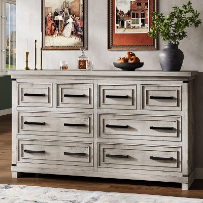 8 Drawers Dresser Chests for Bedroom, 55" Wide Wood Rustic Chest of Drawers, Farmhouse Storage Dressers Organizer for Closet, Bedroom, Living Room