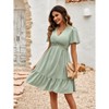 Womens Summer Dress V Neck Flutter Sleeve Lace Trim Summer Dress - 3 of 3