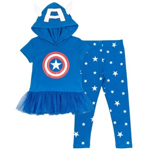 Marvel Avengers Spider-Man Spider-Gwen Captain America Miles Morales Girls Cosplay T-Shirt and Leggings Toddler to Little Kid - 1 of 4