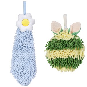REGALWOVEN 2 Packs Soft Absorbent Flower and Rabbit Shape Decorative Chenille Hand Towel for Bathroom 6" x 15"/7" x 7" - 1 of 4